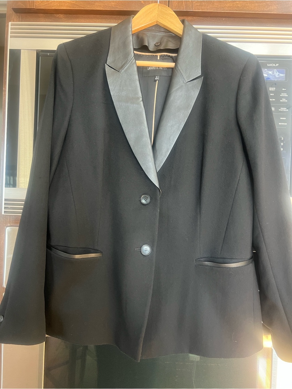 LAFAYETTE 148+LORO PIANA CASHMERE WMNS TUXEDO STYLE BLAZER/JACKET W/leather deta